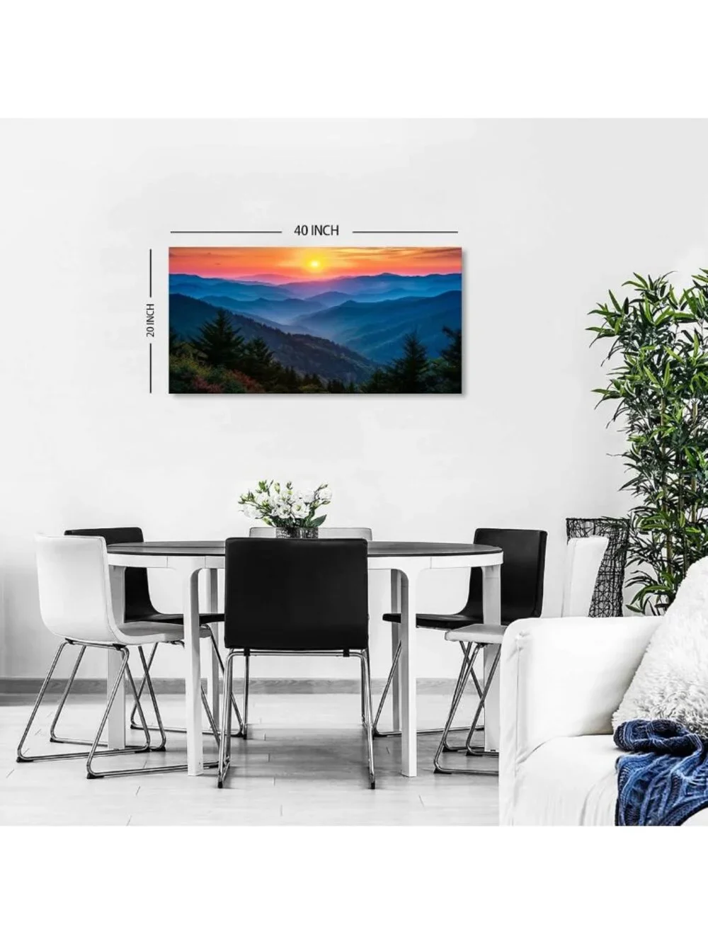 Stunning Sunset Wall Art Canvas - Blue Ridge Mountains Decor for Living Room